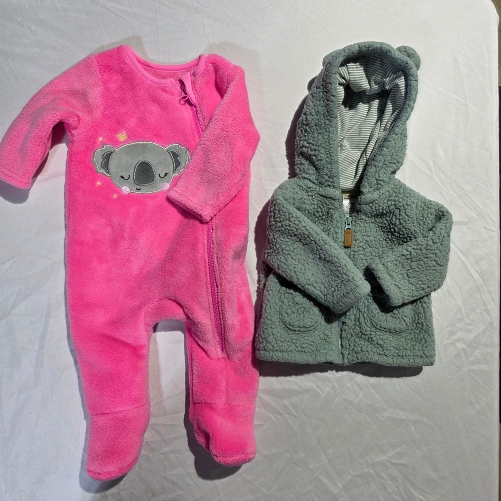 Carters Baby Girl Fleece Koala Sleeper and Sherpa Hooded Jacket Bundle 3 Months